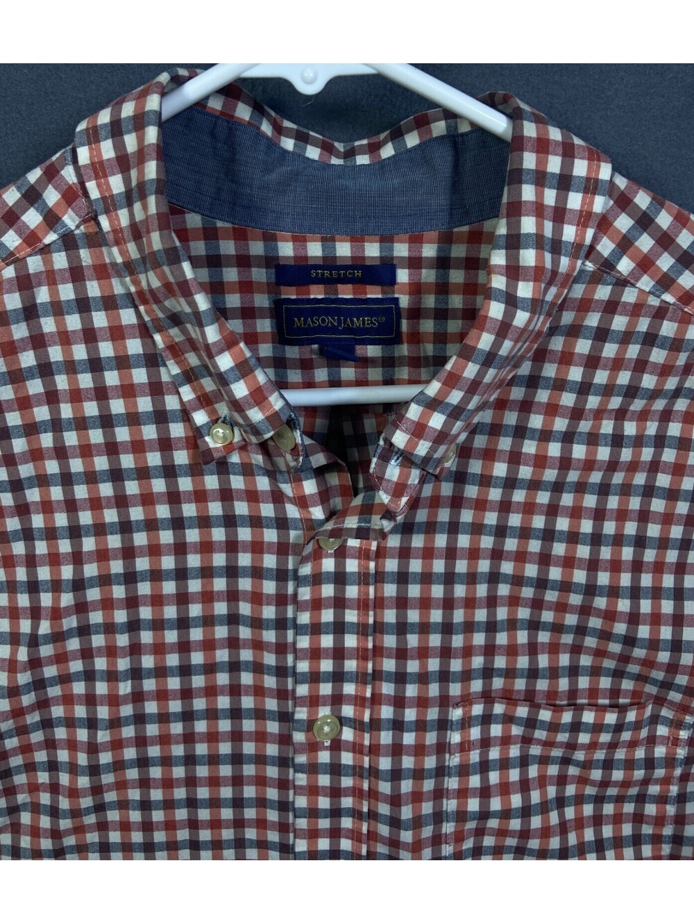 Mason James Shirt Men's XL Plaid SS Stretch Button Down Dress Shirt Preppy EUC!